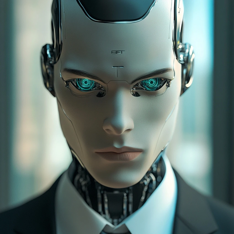 机器人头像西装办公室背景