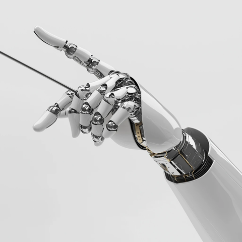 机械手握指挥棒金属质感白背景