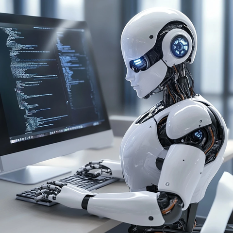 电脑前工作的人与聊天窗口