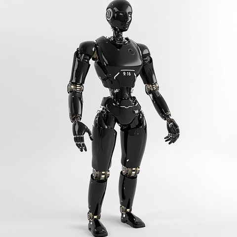 黑色机器人全长度正面站立