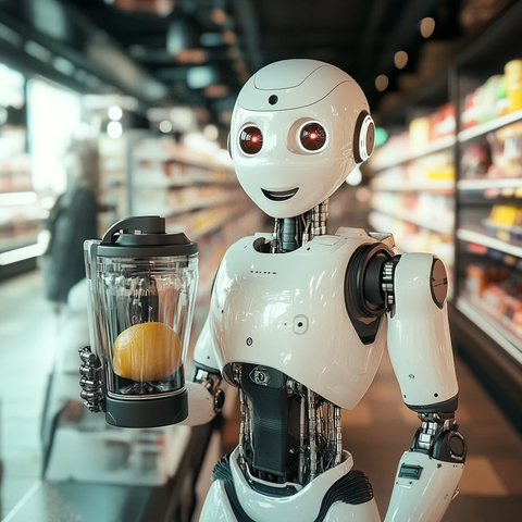 机器人手持搅拌机超市背景