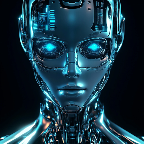 未来机器人金属蓝光眼部细节