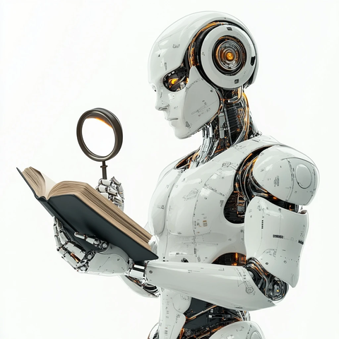 机器人手持放大镜和书籍