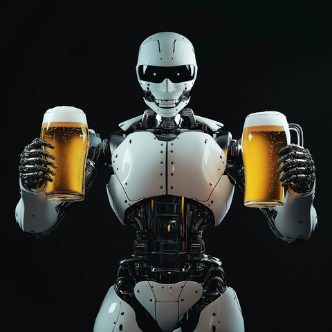 机器人双手持啤酒杯站立