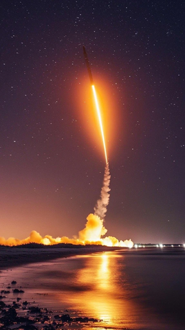 火箭发射夜空光轨