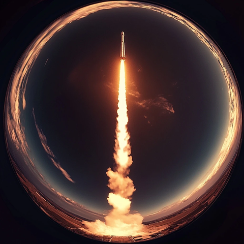 火箭发射尾迹划过天空