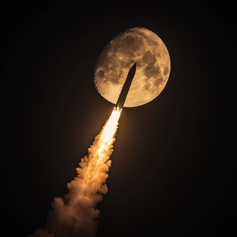 火箭升空月亮相伴