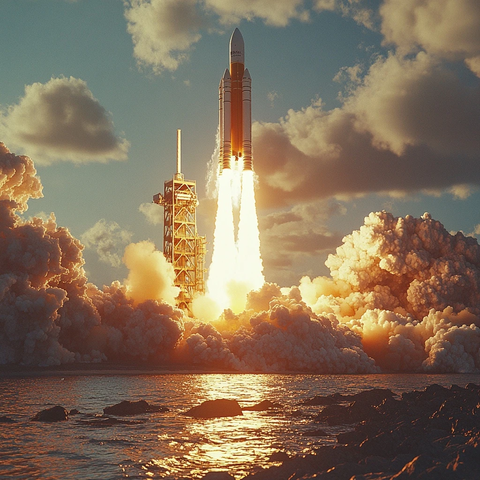 火箭发射台海上喷射