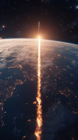 火箭远离地球飞向镜头