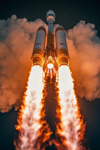 火箭发动机发射火焰烟雾