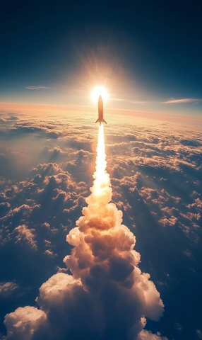 飞机穿越云层进入大气层