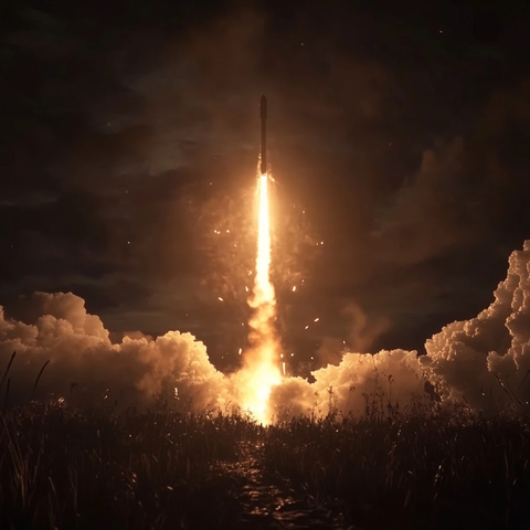 火箭升空夜幕火焰