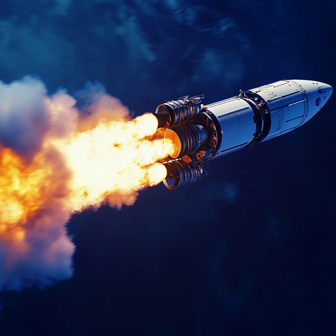 火箭引擎喷射火焰与蒸汽