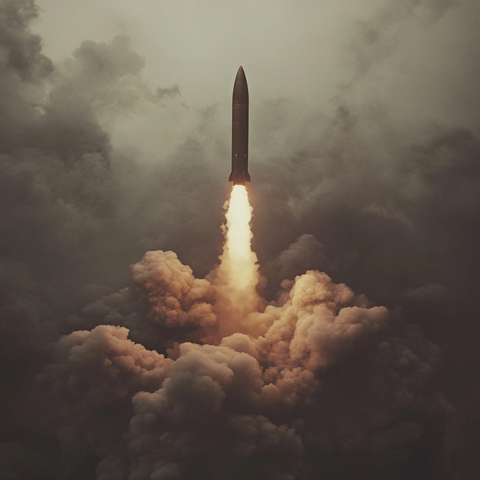 导弹发射烟雾弥漫场景