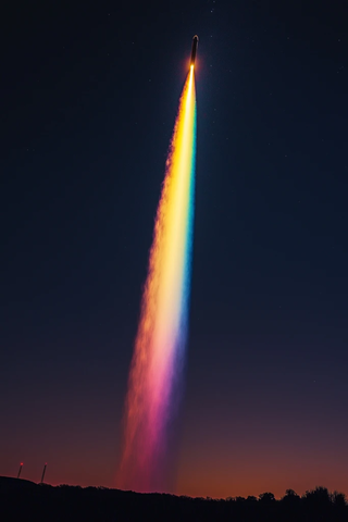 火箭夜空彩虹轨迹