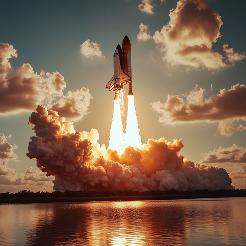 日落火箭云层光线