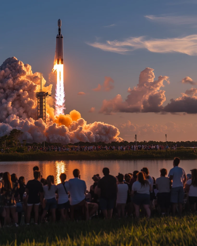 火箭升空与人群观景