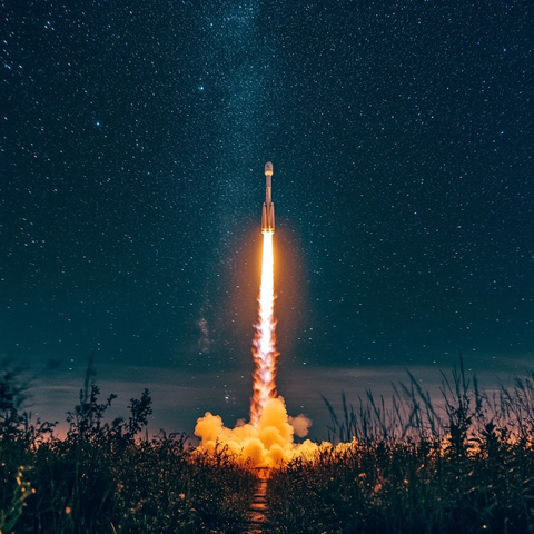 火箭升空星夜璀璨