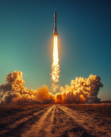 火箭升空烟火绚烂