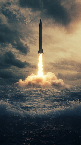 潜艇发射火箭海上场景