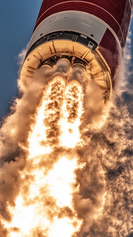 火箭发射喷射火焰瞬间