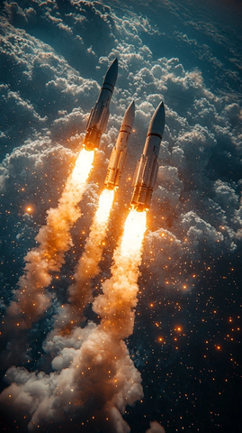 导弹编队飞行火焰尾迹