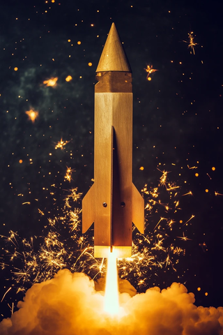木制火箭夜空绽放