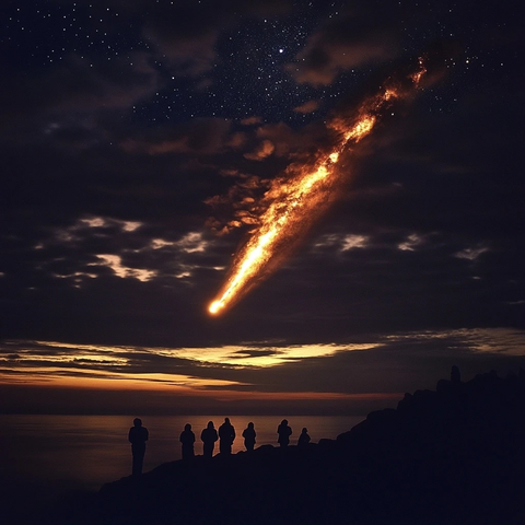 夜空火球划过星云景象