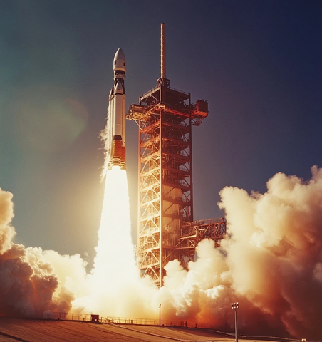 火箭升空红台白烟蓝背景