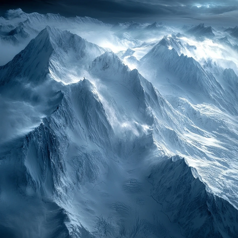 阴云下的巍峨雪山