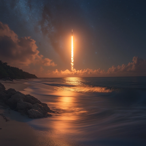 日出长曝光火箭发射