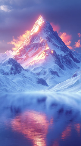 霞光映照的雪峰