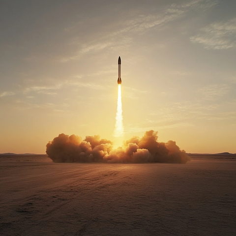 火箭升空沙漠日出