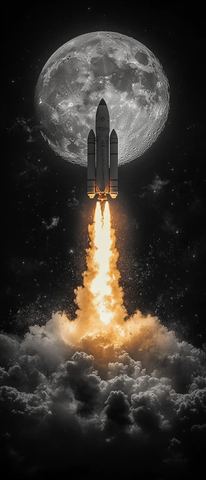 火箭飞向月球黑白影像