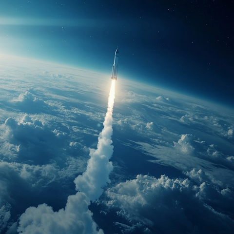 火箭升空穿越云层进入太空