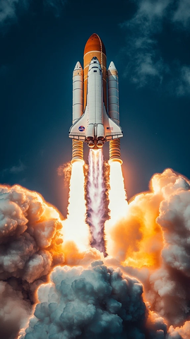 火箭天空喷射火焰烟雾