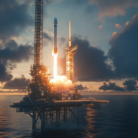 火箭升空石油平台