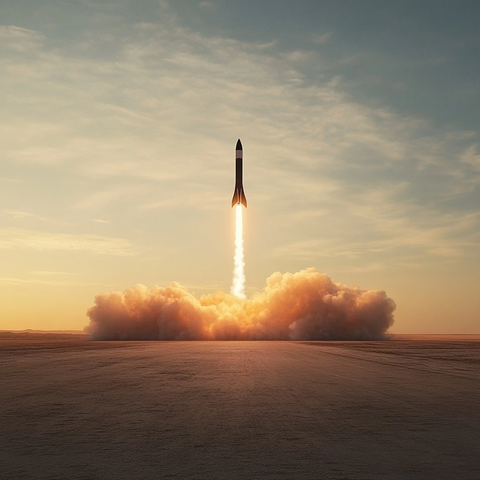 火箭升空沙漠日出