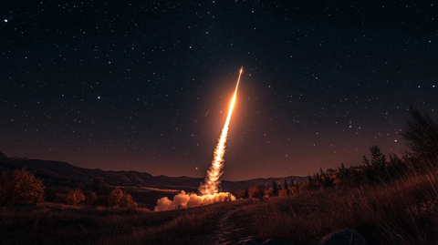 火箭尾迹划过星空