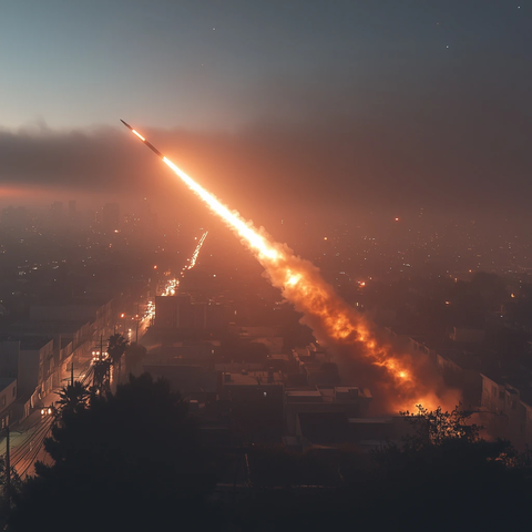 夜间导弹城市飞行情景