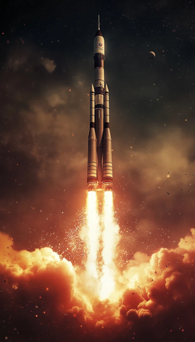 火箭升空喷射火焰烟雾