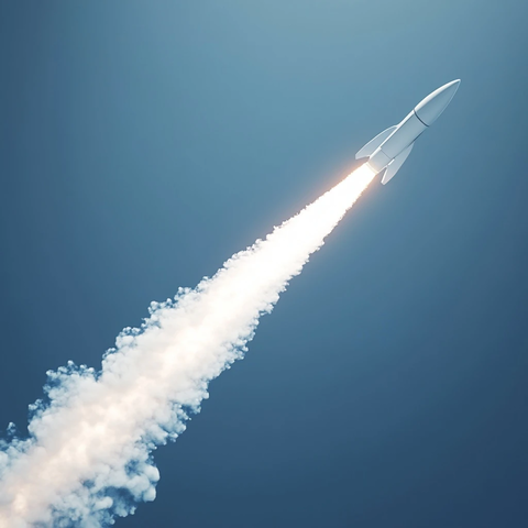 白火箭飞行蓝色尾迹