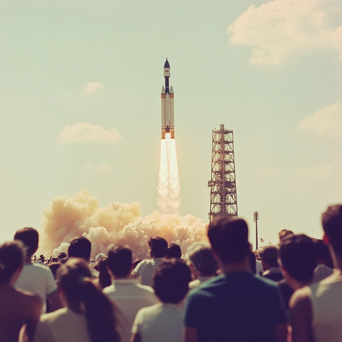 人群观看火箭发射