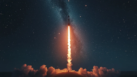 火箭升空星夜尾迹