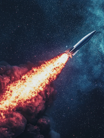 银色导弹尾部火焰星空背景