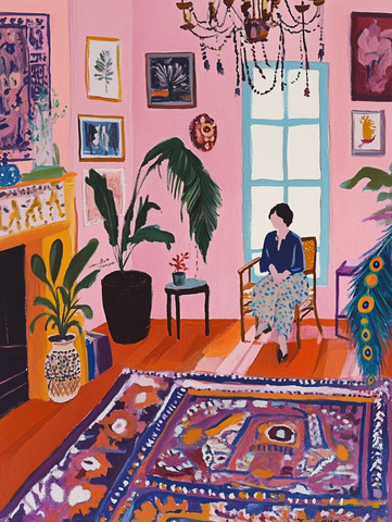 女人坐在椅子上看着窗外