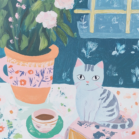 小猫与茶杯的田园午后