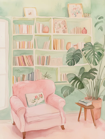 书架墙角绿植阅读角