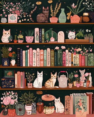 粉色绿宝书架装饰插画