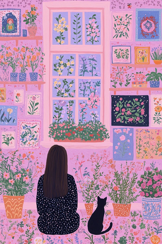 紫色圣诞插画与陶瓷结合